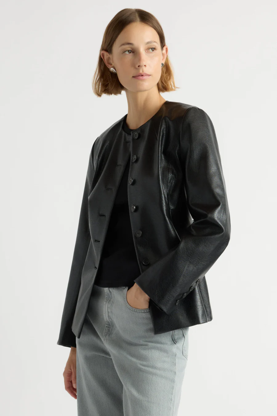 Maddox Sculpted Vegan Leather Blazer