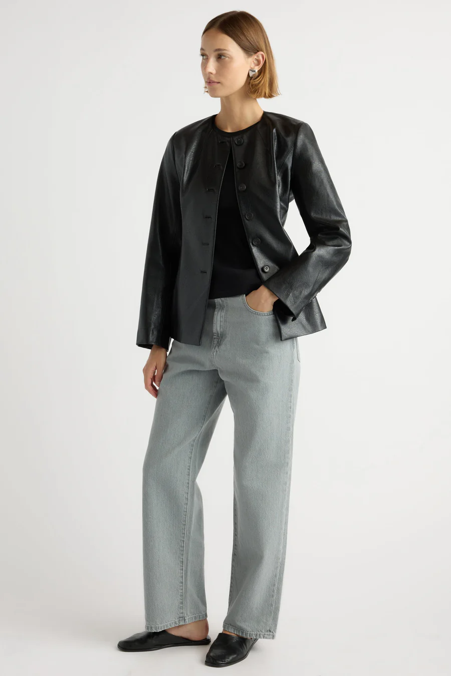 Maddox Sculpted Vegan Leather Blazer thumbnail 2