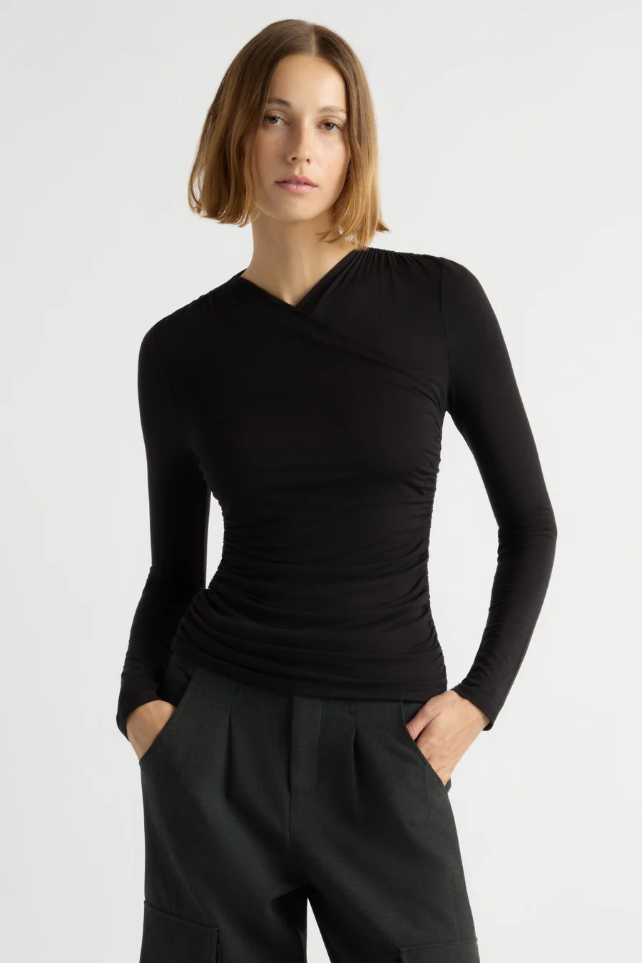 Lilou Wrap-Neck Long-Sleeve Tee
