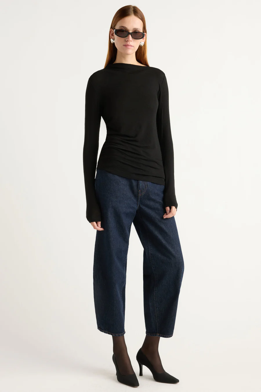 Vittoria Asymmetric-Neck Semi-Sheer Ruched Tee thumbnail 2